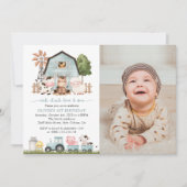 Farm Animals, Cute Animals, Barn, First Birthday Einladung (Vorderseite)