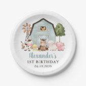Farm Animals, Cute Animals, Barn, First Birthday Pappteller (Vorderseite)