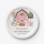 Farm Animals, Cute Animals, Barn, First Birthday Pappteller (Vorderseite)