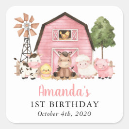 Farm Animals, Cute Animals, Barn, First Birthday Quadratischer Aufkleber