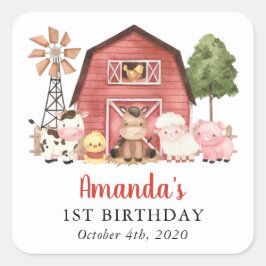 Farm Animals, Cute Animals, Barn, First Birthday Quadratischer Aufkleber