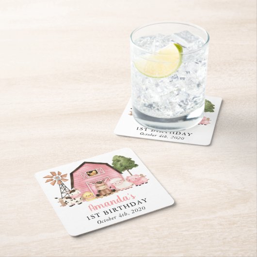 Farm Animals, Cute Animals, Barn, First Birthday Rechteckiger Pappuntersetzer (Vor Ort)