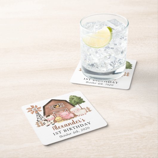 Farm Animals, Cute Animals, Barn, First Birthday Rechteckiger Pappuntersetzer (Vor Ort)