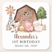 Farm Animals, Cute Animals, Barn, First Birthday Rechteckiger Pappuntersetzer (Vorderseite)