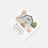 Farm Animals, Cute Animals, Barn, First Birthday Serviette (Ecke)