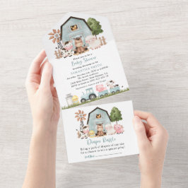 Farm Animals, Cute Animals, Blue Barn, Baby Shower All In One Einladung