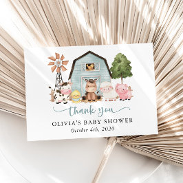Farm Animals, Cute Animals, Blue Barn, Baby Shower Dankeskarte