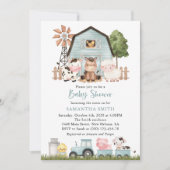 Farm Animals, Cute Animals, Blue Barn, Baby Shower Einladung (Vorderseite)