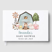 Farm Animals, Cute Animals, Blue Barn, Baby Shower Gästebuch (Vorderseite)