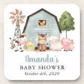 Farm Animals, Cute Animals, Blue Barn, Baby Shower Getränkeuntersetzer (Vorderseite)