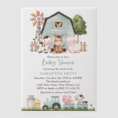 Farm Animals, Cute Animals, Blue Barn, Baby Shower Pergament Einladungen (Vorderseite)