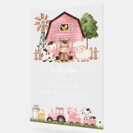 Farm Animals, Cute Animals, First Birthday Welcome Acrylschild (Winkel)