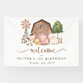 Farm Animals, Cute Animals, First Birthday Welcome Banner (Horizontal)
