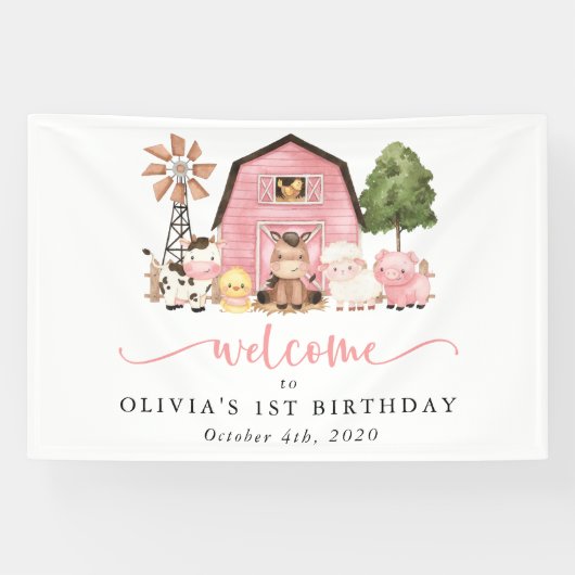 Farm Animals, Cute Animals, First Birthday Welcome Banner (Horizontal)