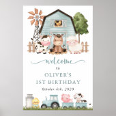 Farm Animals, Cute Animals, First Birthday Welcome Poster (Vorne)