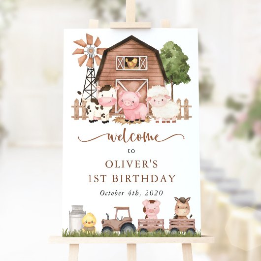 Farm Animals, Cute Animals, First Birthday Welcome Poster
