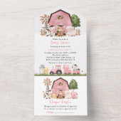 Farm Animals, Cute Animals, Pink Barn, Baby Shower All In One Einladung (Innen Boden)