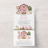 Farm Animals, Cute Animals, Pink Barn, Baby Shower All In One Einladung (Innen Boden)