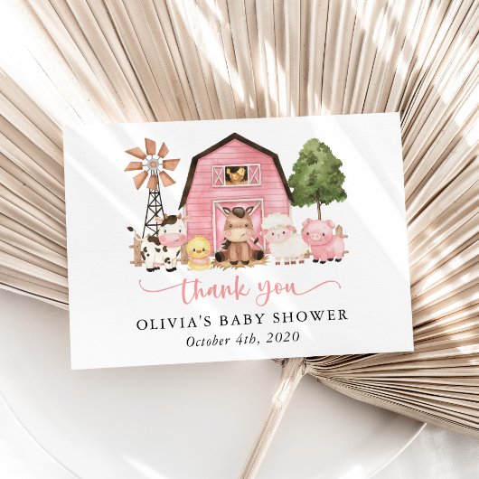Farm Animals, Cute Animals, Pink Barn, Baby Shower Dankeskarte