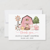 Farm Animals, Cute Animals, Pink Barn, Baby Shower Dankeskarte (Vorderseite)