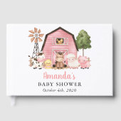 Farm Animals, Cute Animals, Pink Barn, Baby Shower Gästebuch (Vorderseite)