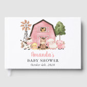 Farm Animals, Cute Animals, Pink Barn, Baby Shower Gästebuch (Vorderseite)