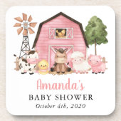 Farm Animals, Cute Animals, Pink Barn, Baby Shower Getränkeuntersetzer (Vorderseite)