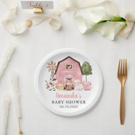 Farm Animals, Cute Animals, Pink Barn, Baby Shower Pappteller (Hochzeit)