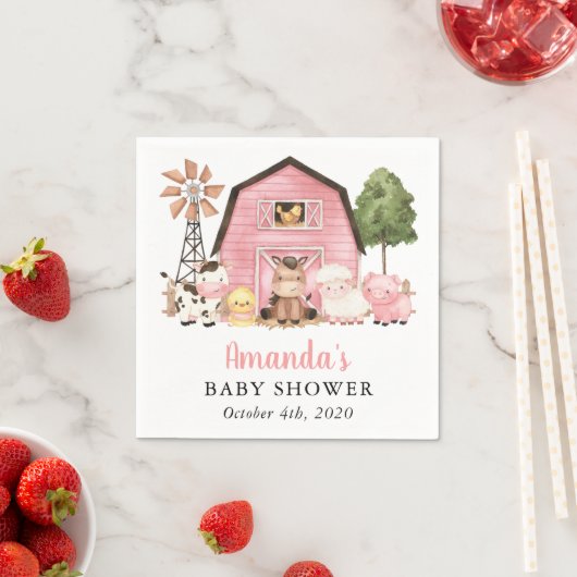 Farm Animals, Cute Animals, Pink Barn, Baby Shower Serviette (Beispiel)