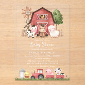 Farm Animals, Cute Animals, Red Barn, Baby Shower Acryleinladungen (Vorderseite)