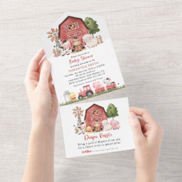 Farm Animals, Cute Animals, Red Barn, Baby Shower All In One Einladung