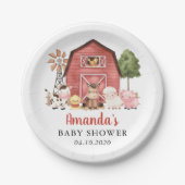 Farm Animals, Cute Animals, Red Barn, Baby Shower Pappteller (Vorderseite)