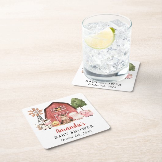 Farm Animals, Cute Animals, Red Barn, Baby Shower Rechteckiger Pappuntersetzer (Vor Ort)