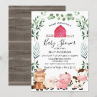 Farm Animals Foliage Wreath Baby Shower Einladung
