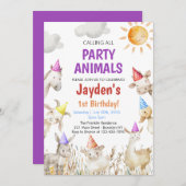 Farm Animals gender neutral Barnyard 1st Birthday Einladung (Vorne/Hinten)