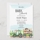   Farm Animals Green Tractor  Baby Shower     Einladung (Vorderseite)
