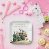 Farm Animals Green Tractor Birthday Pappteller (Party)
