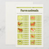 Farm Animals Identification Educational Worksheet Briefpapier (Vorne/Hinten)