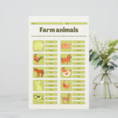 Farm Animals Identification Educational Worksheet Briefpapier (Stehend Vorderseite)