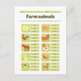 Farm Animals Identification Educational Worksheet Feiertagspostkarte