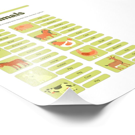 Farm Animals Identification Educational Worksheet Fotodruck (Ecke)