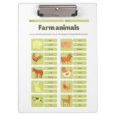 Farm Animals Identification Educational Worksheet Klemmbrett (Vorderseite)