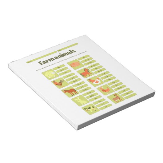 Farm Animals Identification Educational Worksheet Notizblock (angewinkelt)