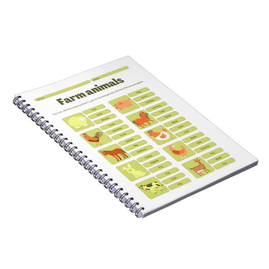 Farm Animals Identification Educational Worksheet Notizblock (Rechte Seite)