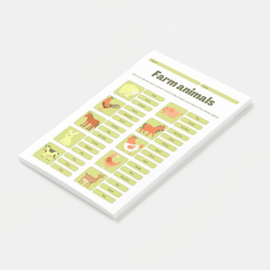 Farm Animals Identification Educational Worksheet Post-it Klebezettel (angewinkelt)