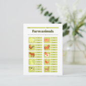 Farm Animals Identification Educational Worksheet Postkarte (Stehend Vorderseite)