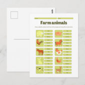 Farm Animals Identification Educational Worksheet Postkarte (Vorne/Hinten)