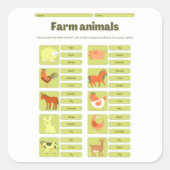 Farm Animals Identification Educational Worksheet Quadratischer Aufkleber (Vorderseite)