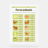 Farm Animals Identification Learning Worksheet Acrylschild (Vorderseite)