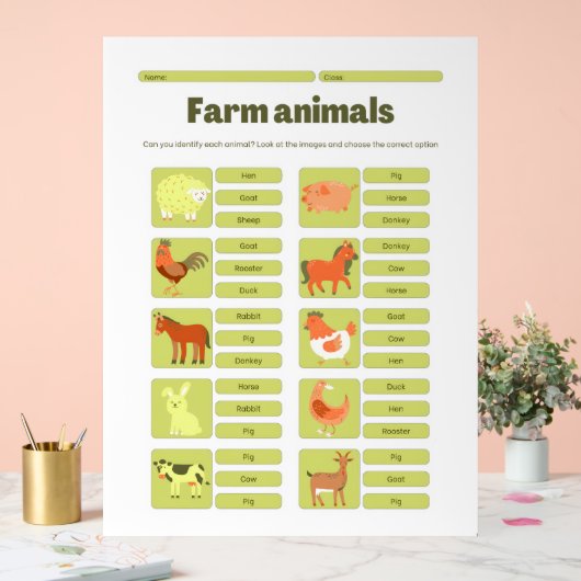 Farm Animals Identification Learning Worksheet Acrylschild (Hochzeit)